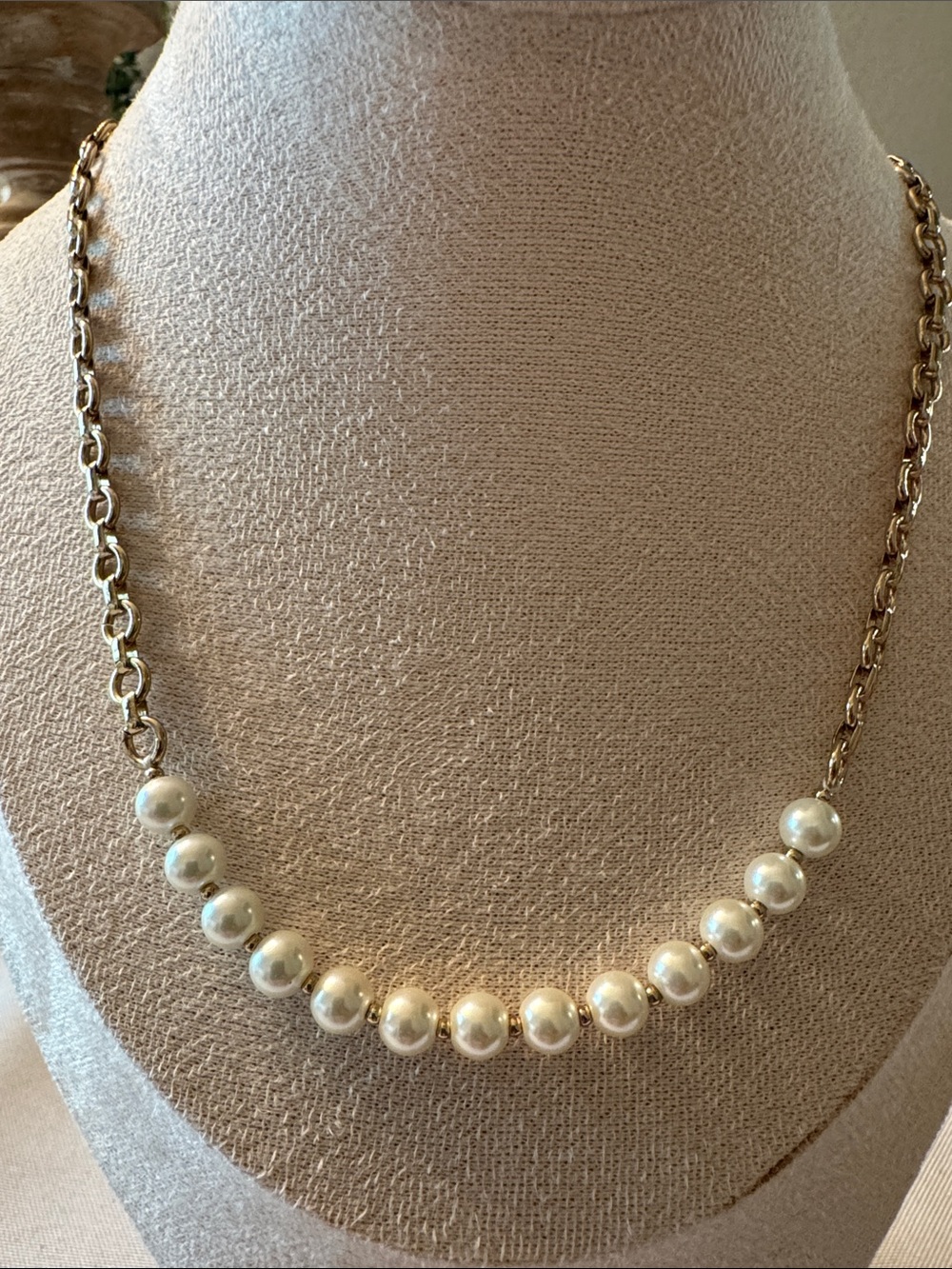 Anne Klein Gold-Tone Chain Necklace with Cream Pearls